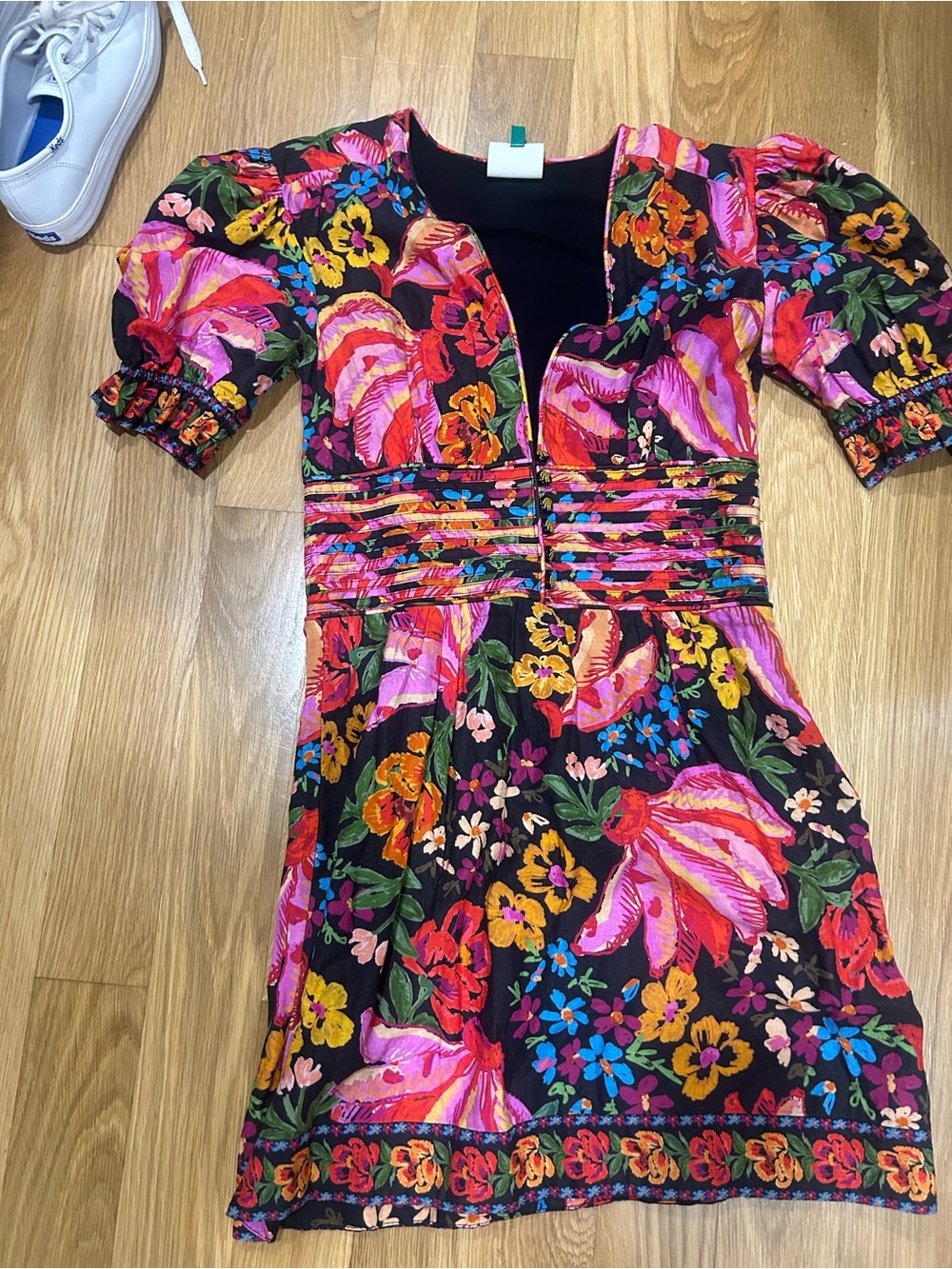 FARM Rio Black Floral Mini Dress with Pink, Yellow & Blue Accents